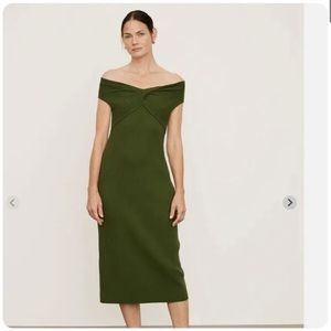 VINCE RIBBED TWIST BODYCON MIDI DRESS GREEN